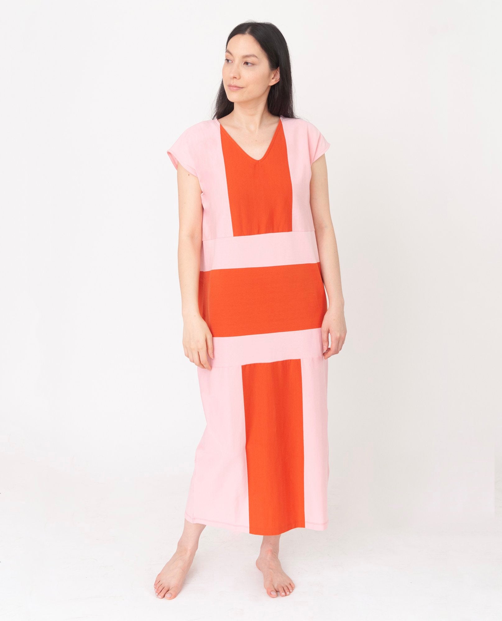 ANGELA Organic Cotton Dress in Tomato And Pink