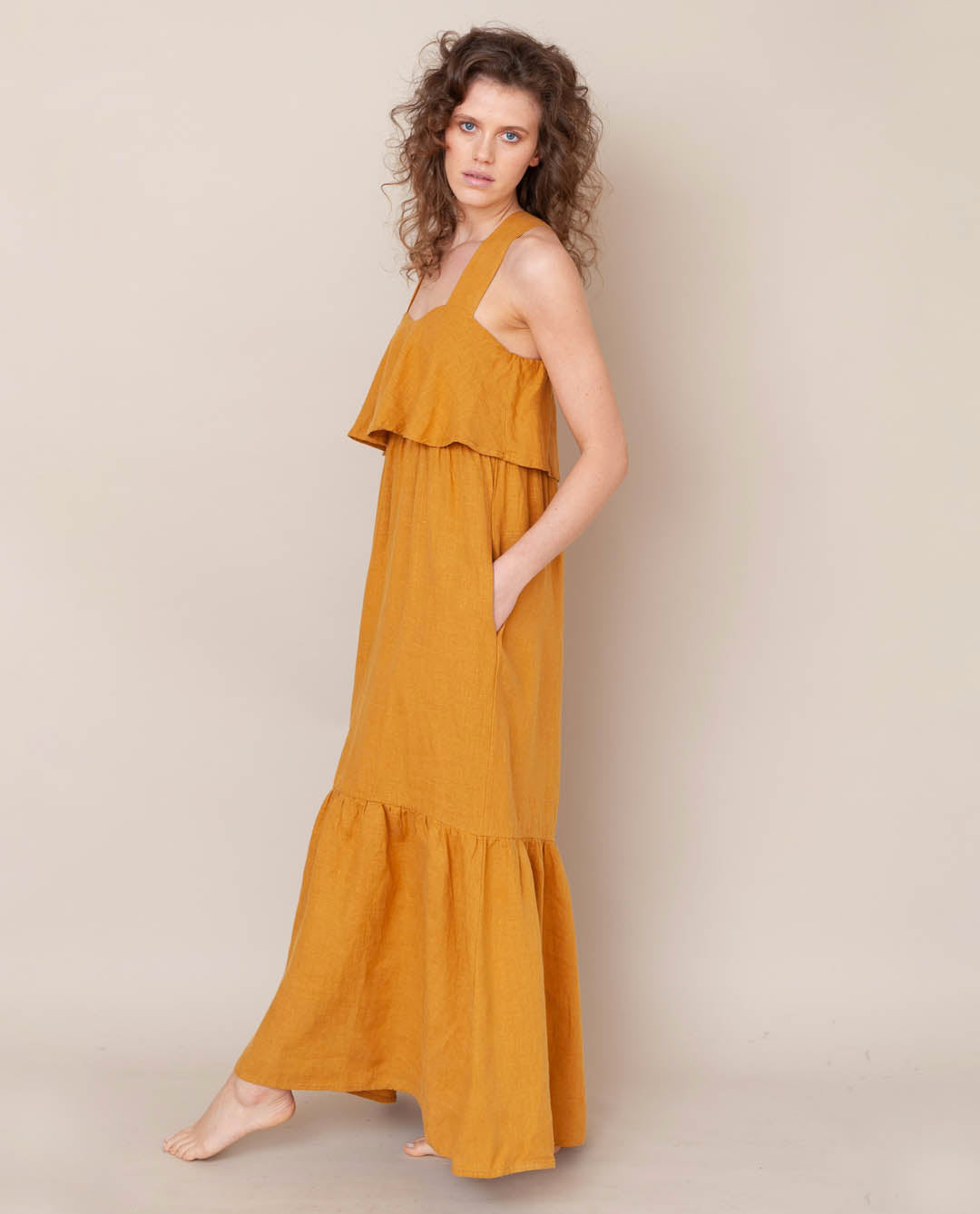 Arya-May Linen Dress In Sun | Beaumont Organic