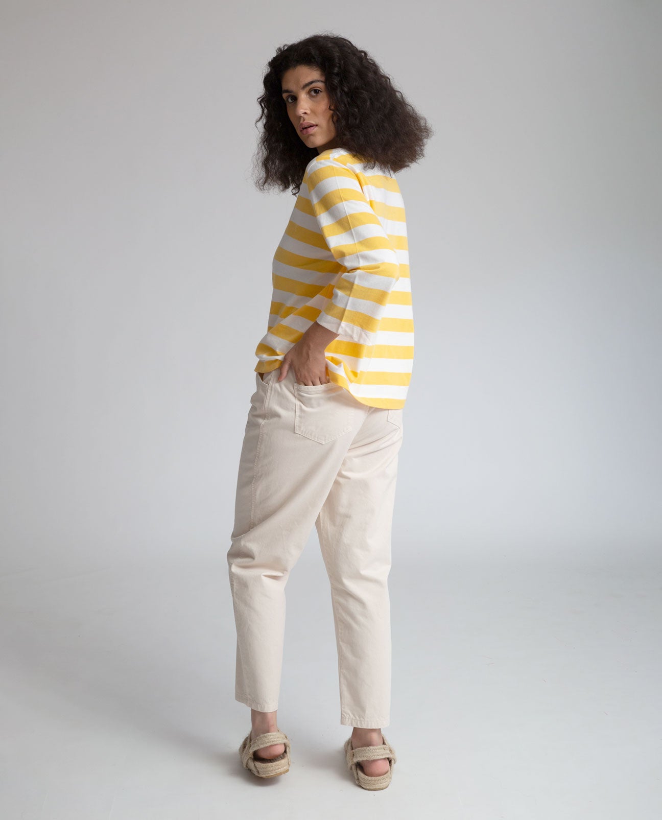 Tessa Organic Cotton Canvas Trouser in Ecru