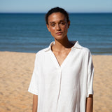 Cecily-May Organic Cotton and Linen Dress In White