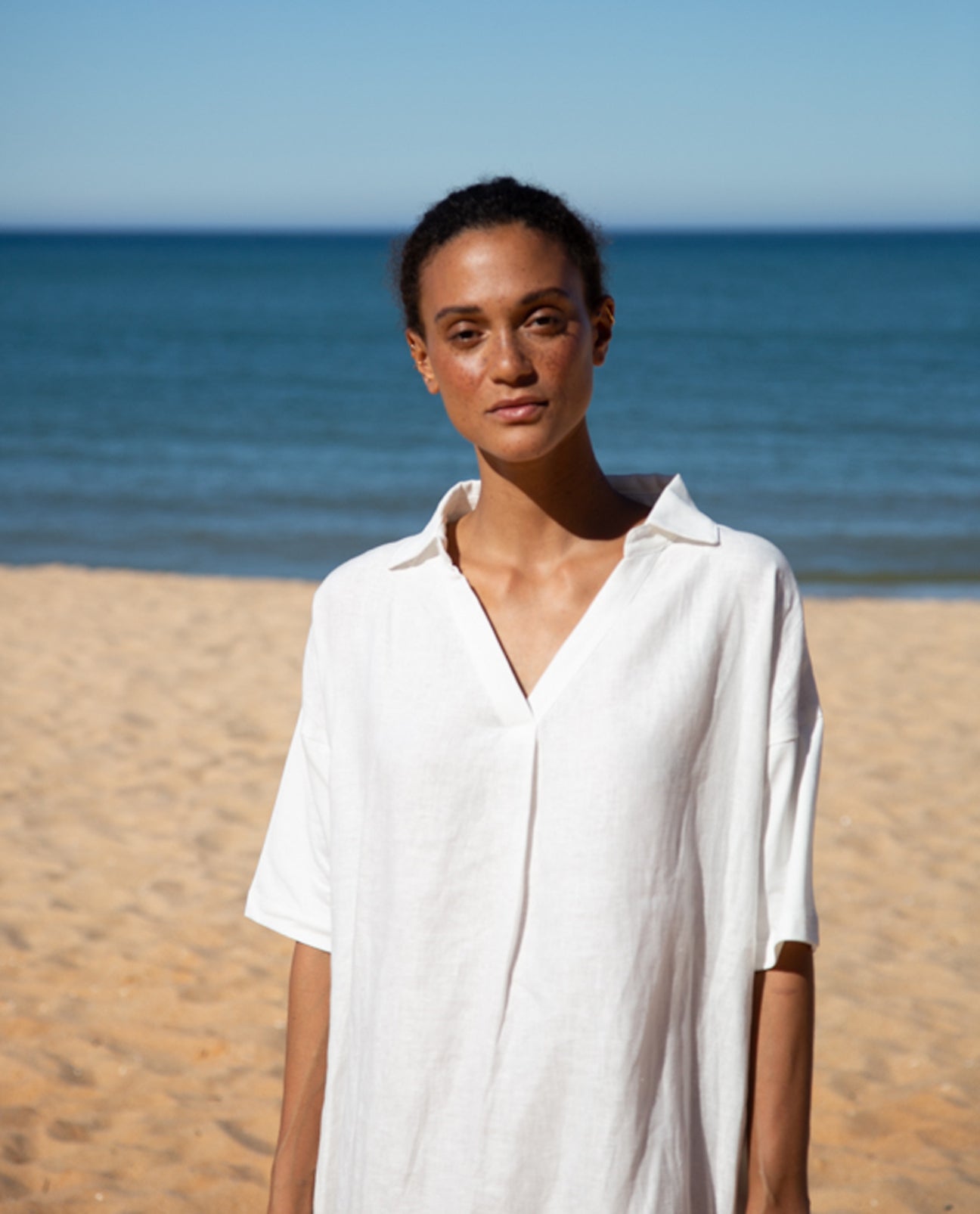Cecily-May Organic Cotton and Linen Dress In White