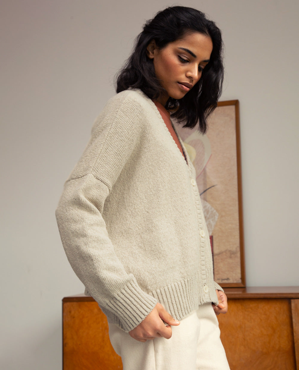Charis Recycled Cotton Cardigan In Beige