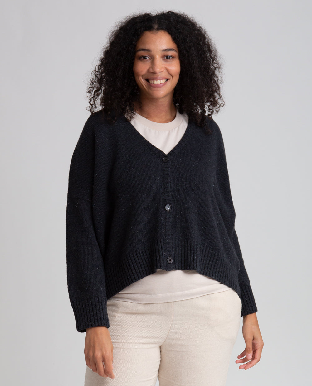 Charis Recycled Cotton Cardigan In Washed Black