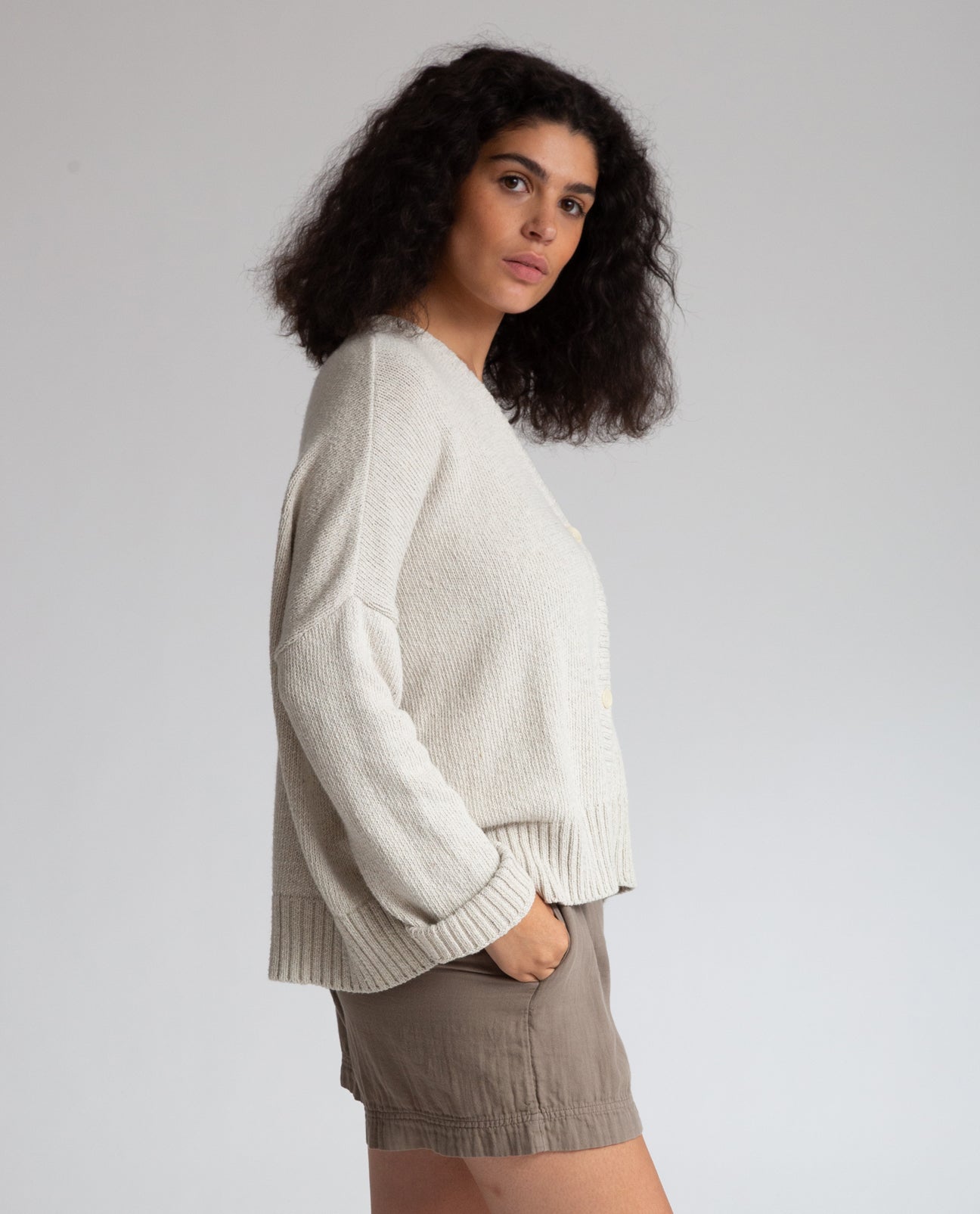 Charis Recycled Cotton Cardigan In Bone