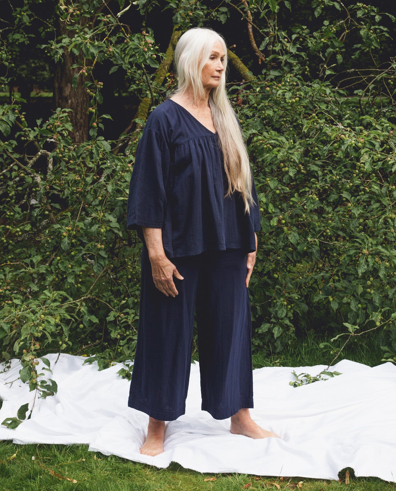 Evora Organic Cotton Trousers In Navy