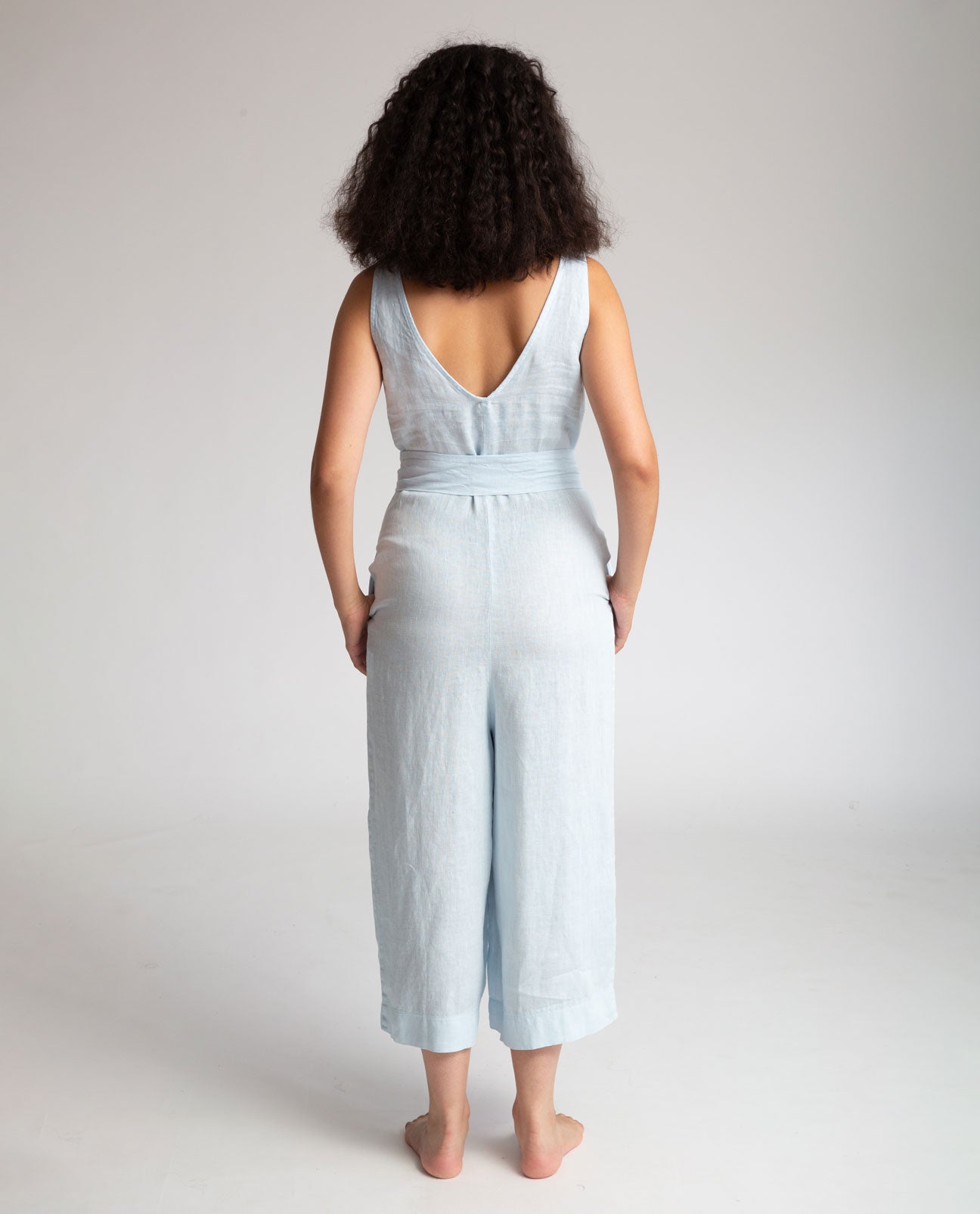 Gianna Linen Jumpsuit in Pale Blue