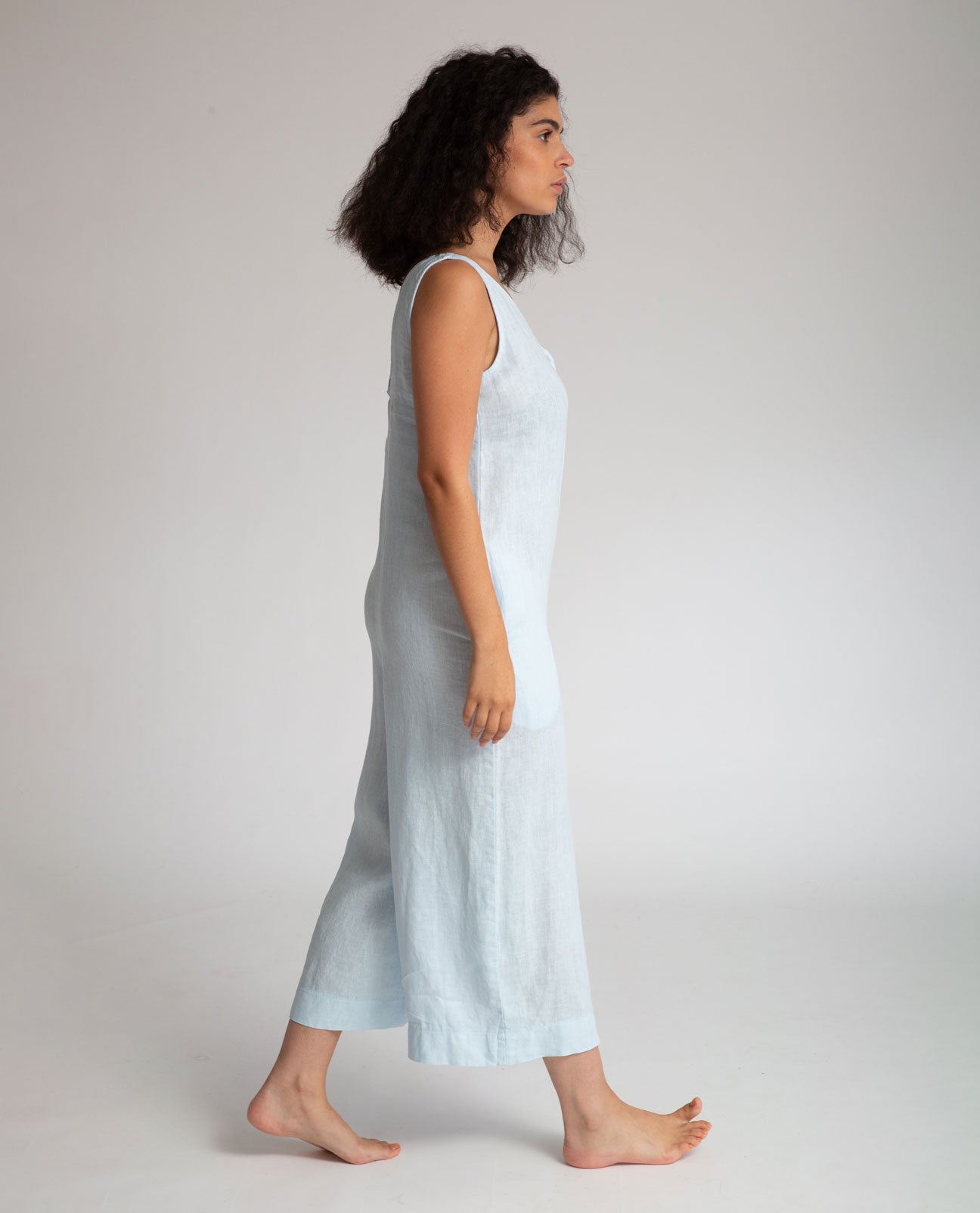 Gianna Linen Jumpsuit in Pale Blue