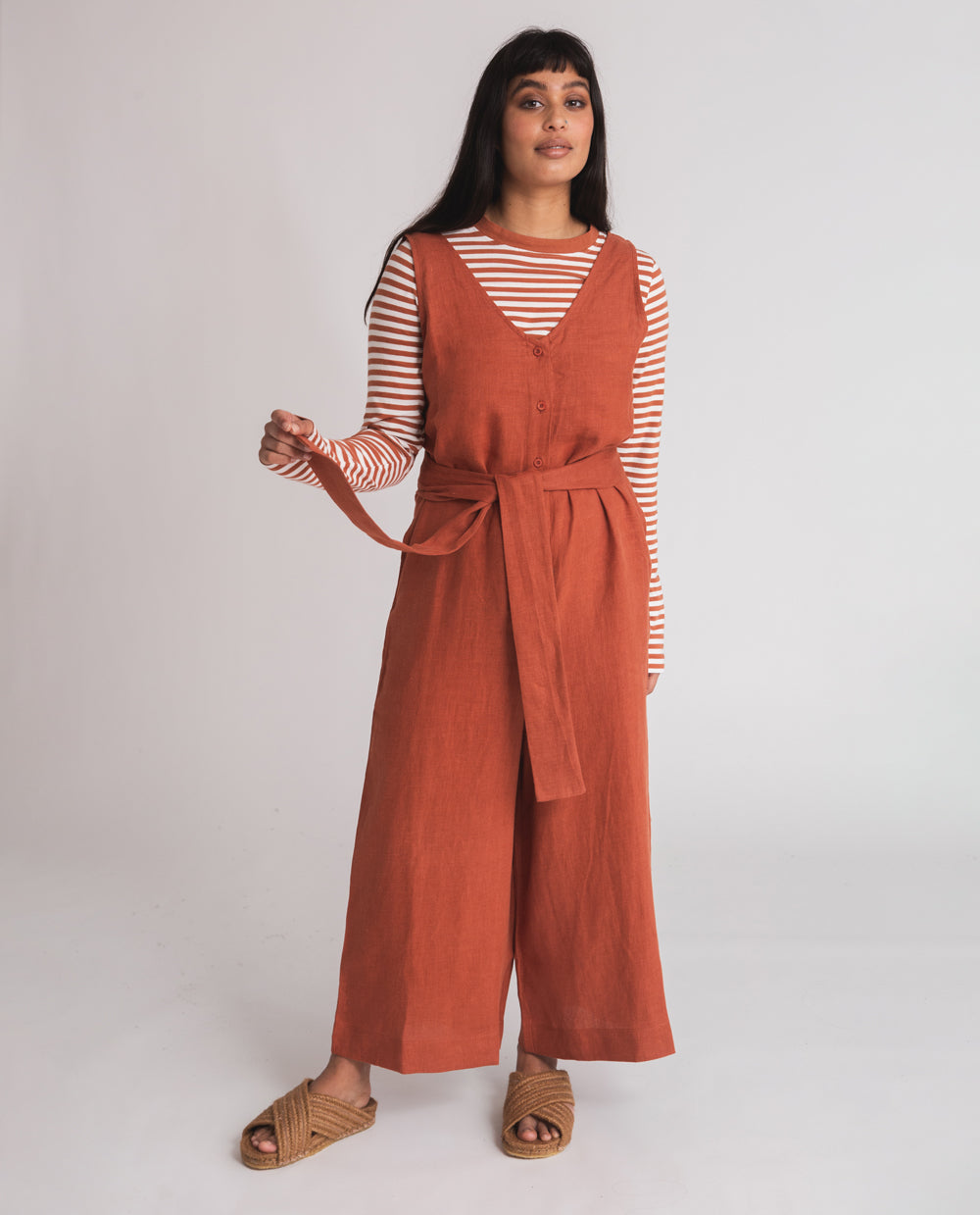 Gianna Linen Jumpsuit In Clay