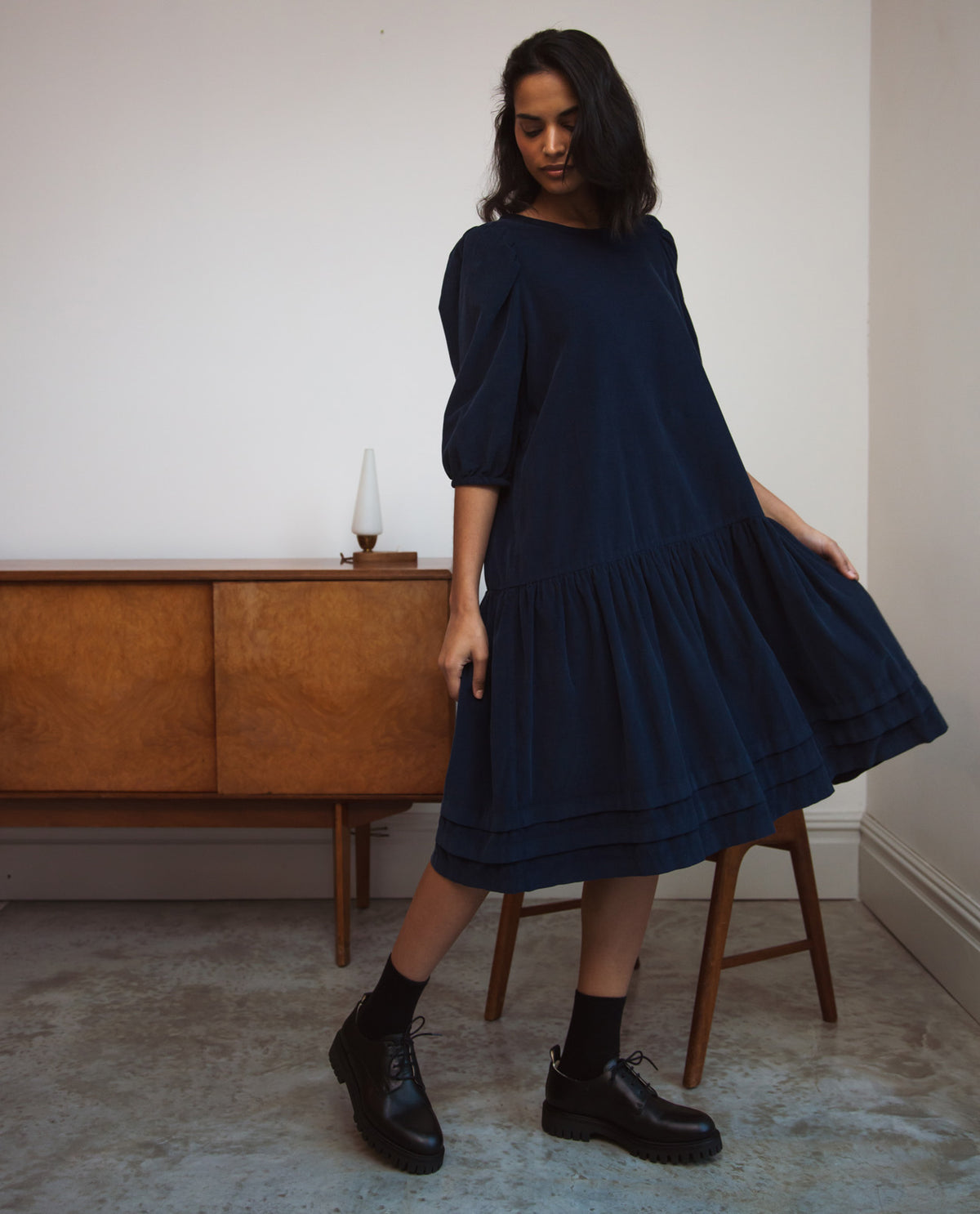 Glynis Cord Dress In Navy | Beaumont Organic