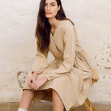 Gwen Organic Cotton & Tencel Dress In Camel