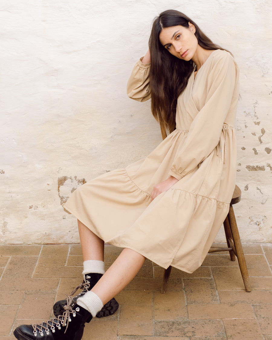 Gwen Organic Cotton & Tencel Dress In Camel