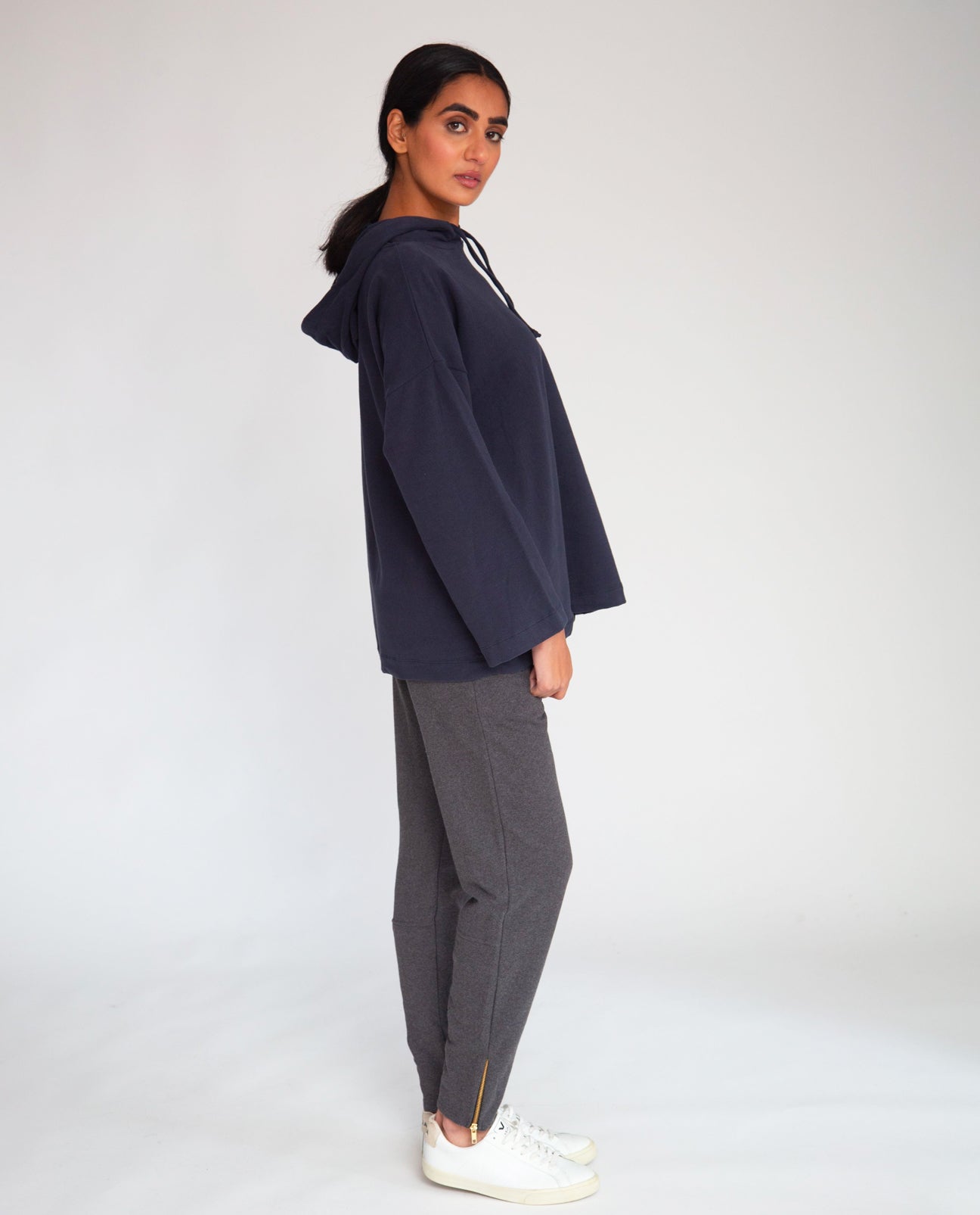 Isla Organic Cotton Trousers In Dark Grey Marl