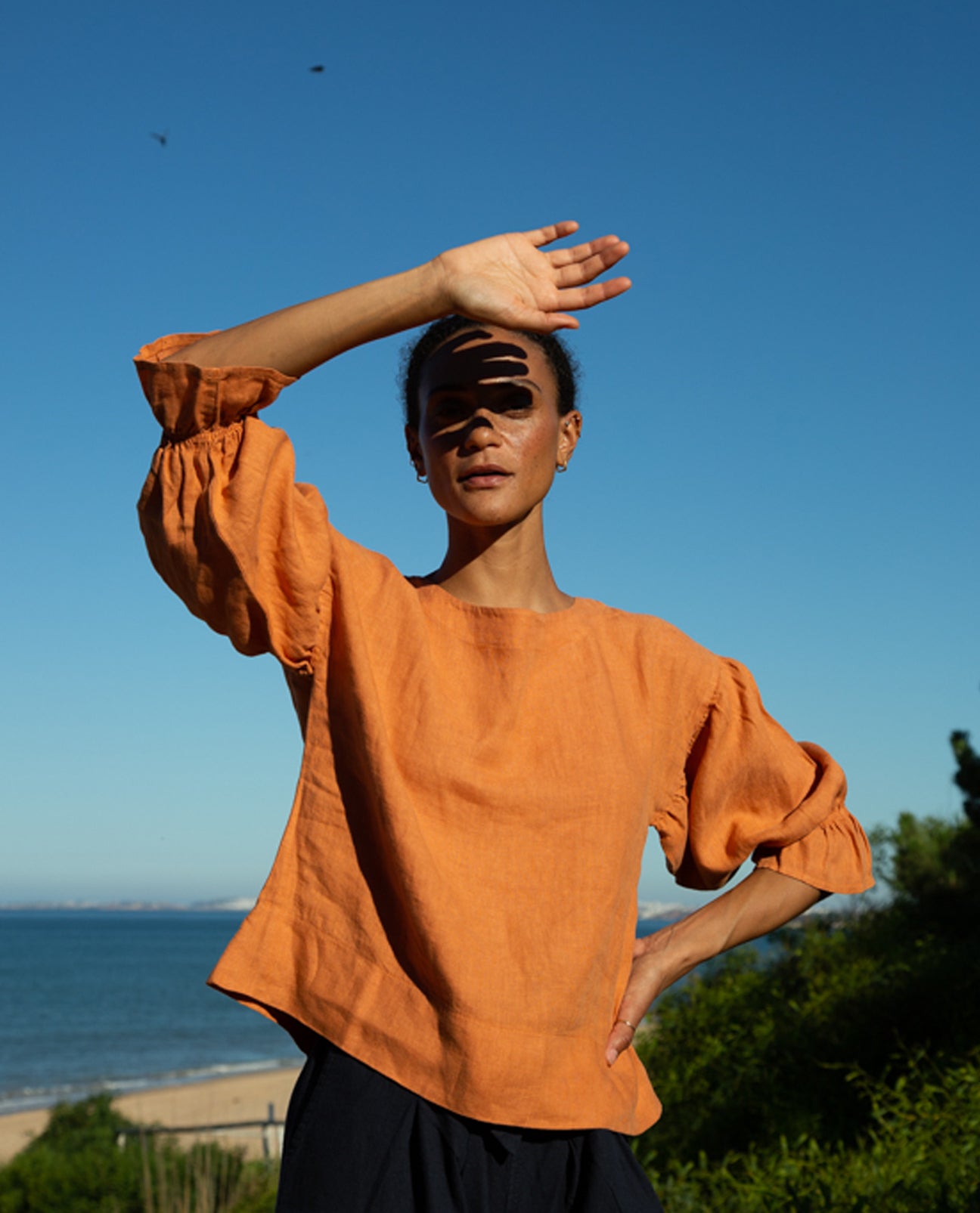 Lexi-May Linen Blouse In Sunset Orange