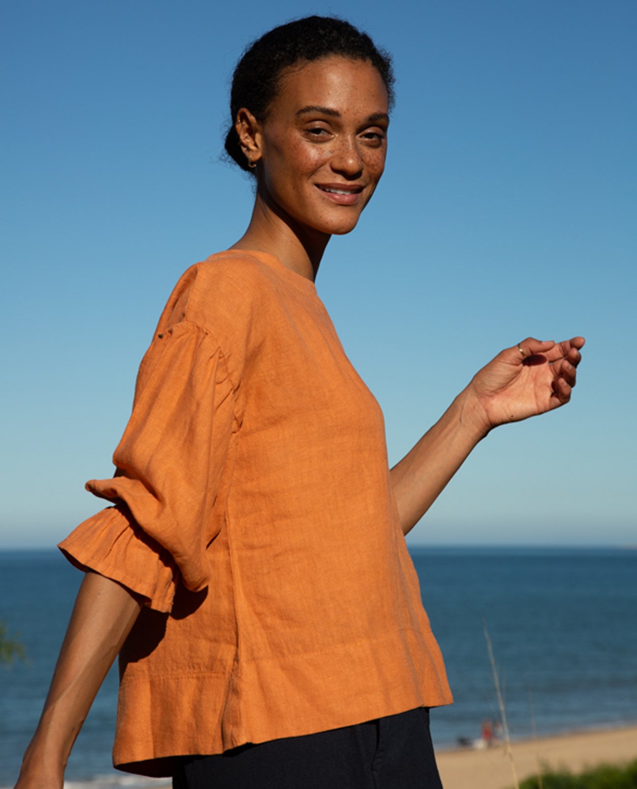 Lexi-May Linen Blouse In Sunset Orange