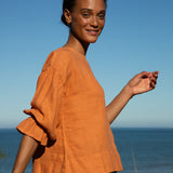Lexi-May Linen Blouse In Sunset Orange