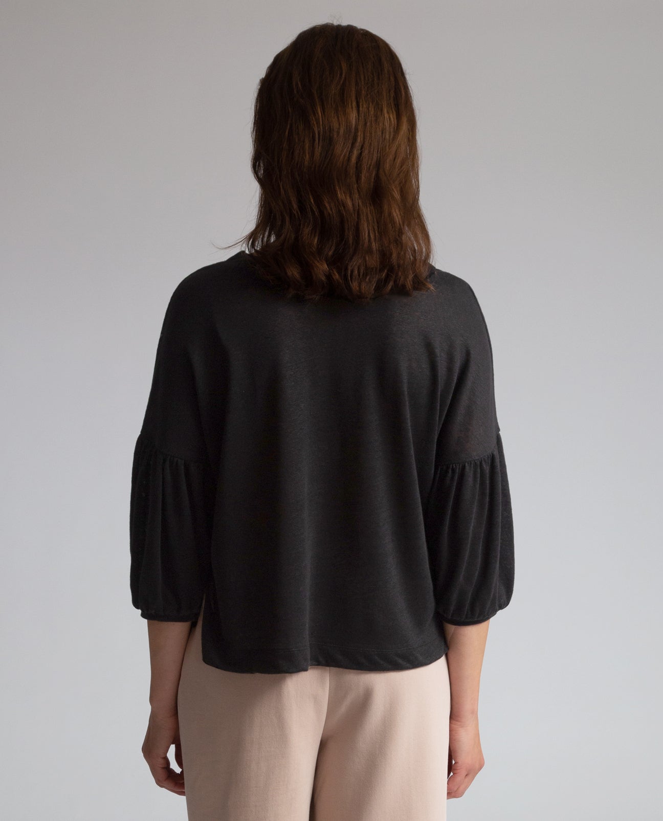 Livia Linen Jersey Top in Black