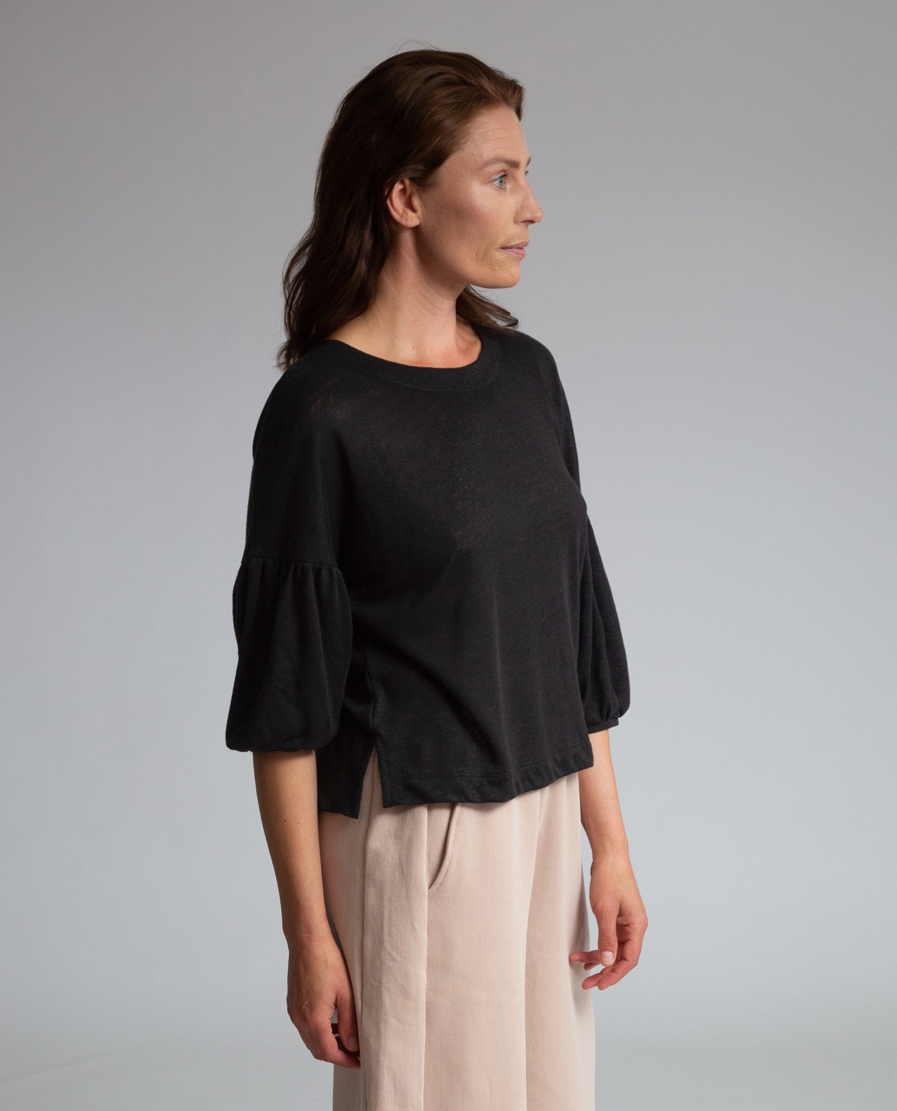 Livia Linen Jersey Top in Black