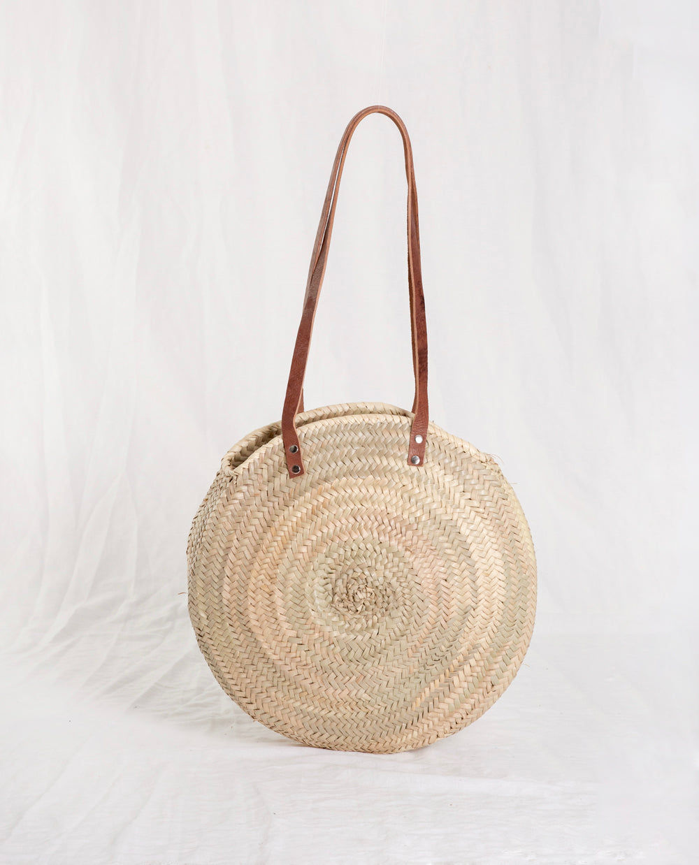 Long Leather Strap Circle Basket Bag