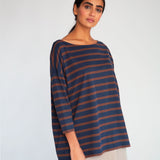 Mafalda-Sue Organic Cotton Top In Navy & Chocolate