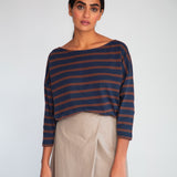 Mafalda-Sue Organic Cotton Top In Navy & Chocolate