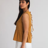 Marcia Cotton Seersucker Top In Burnt Ochre