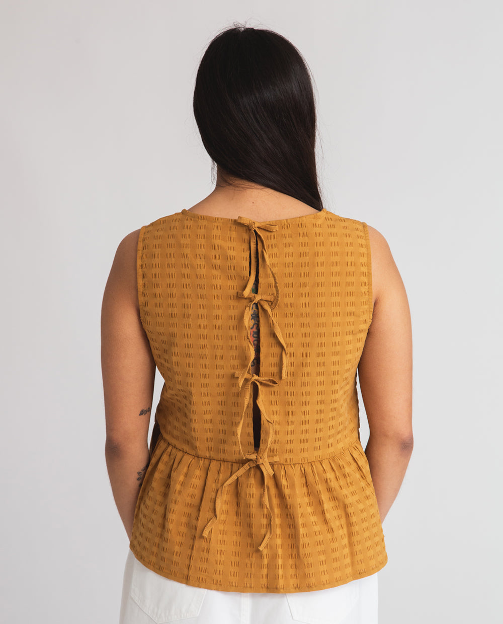 Marcia Cotton Seersucker Top In Burnt Ochre