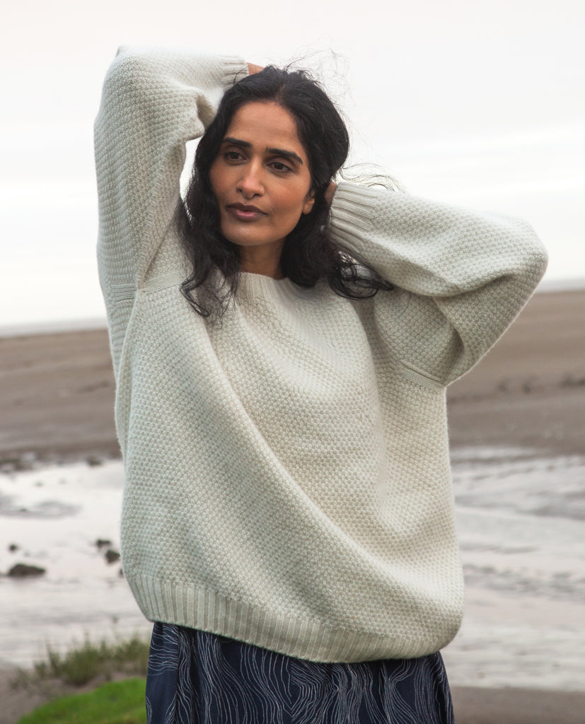 Maria Lambs Wool Jumper In White Un-Dyed