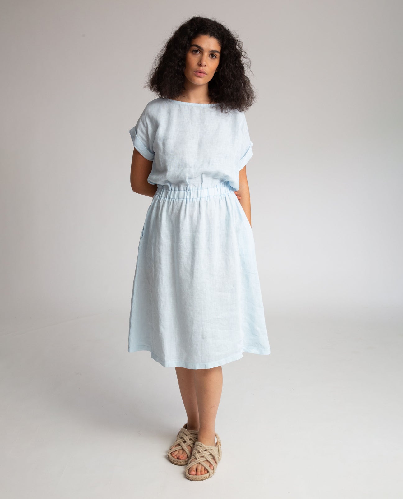 Marissa-May Linen Dress in Pale Blue