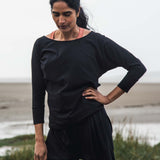 Miakoda Organic Cotton Yoga Batwing Top In Black