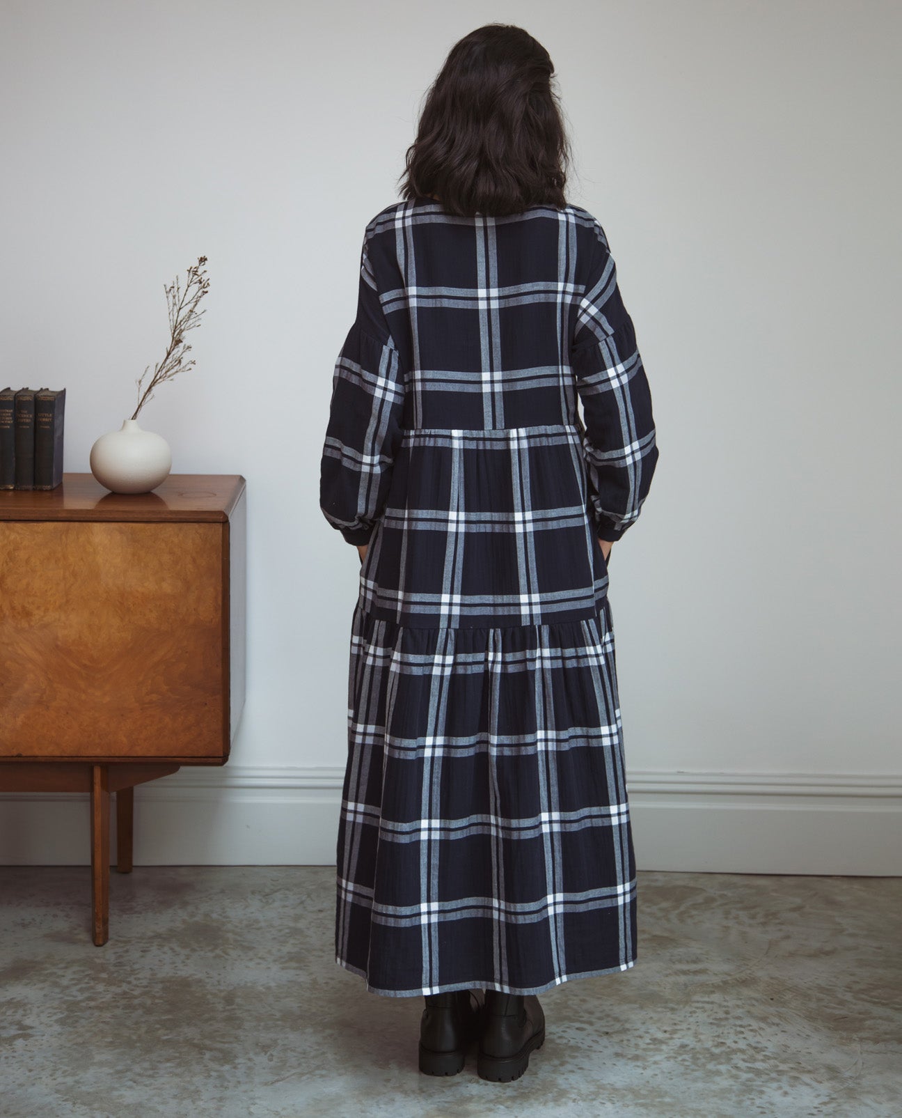Mirabelle-Kay Organic Cotton Dress In Navy & White Check