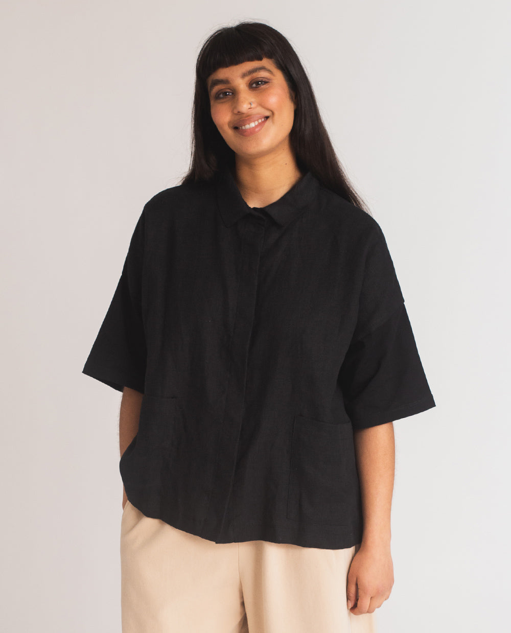 Naomi-May Organic Cotton & Linen Shirt In Black