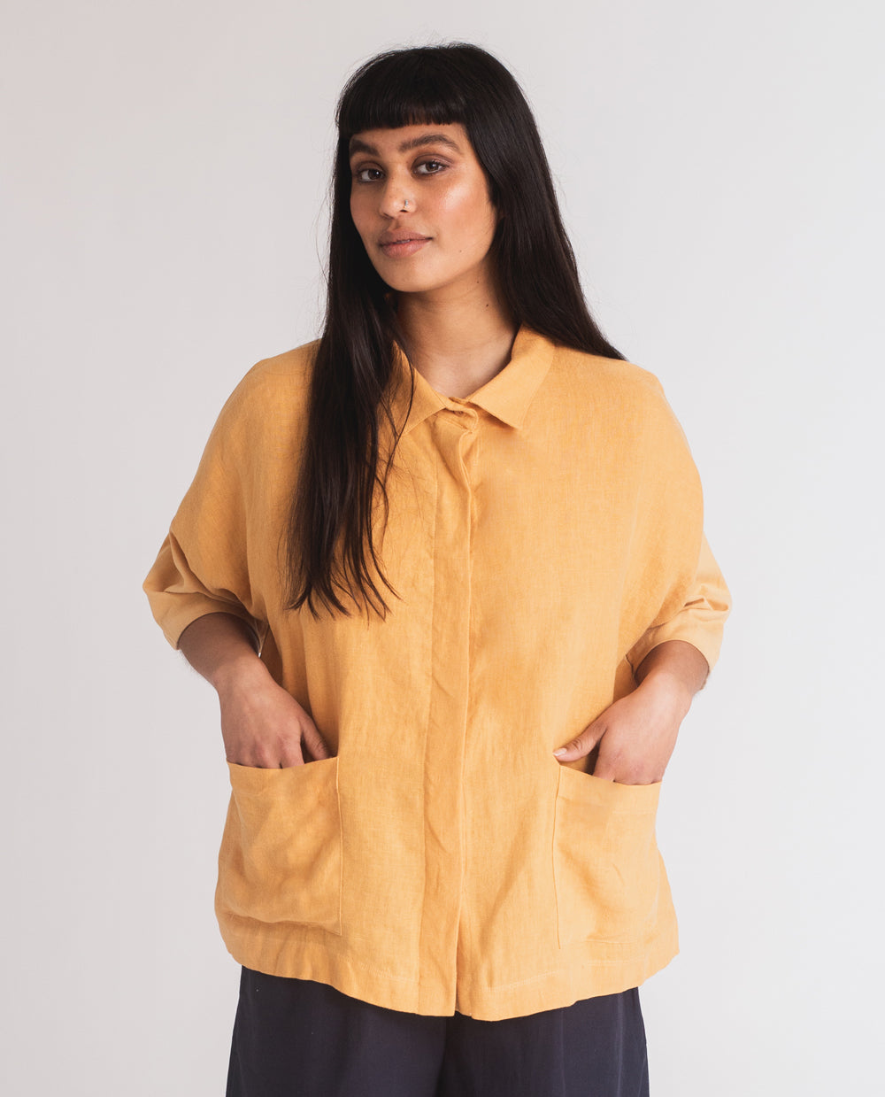 Naomi-May Organic Cotton & Linen Shirt In Gold