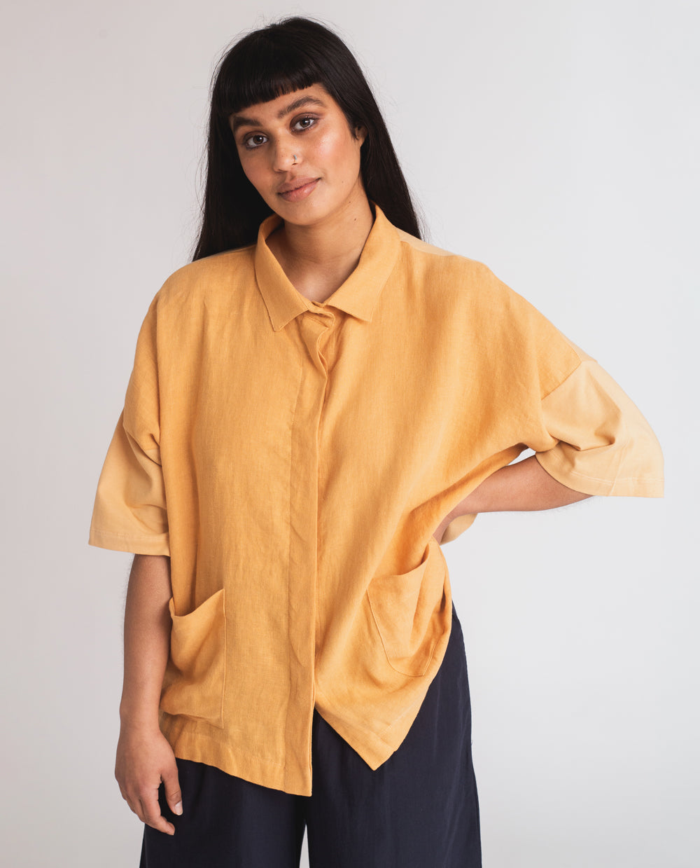 Naomi-May Organic Cotton & Linen Shirt In Gold