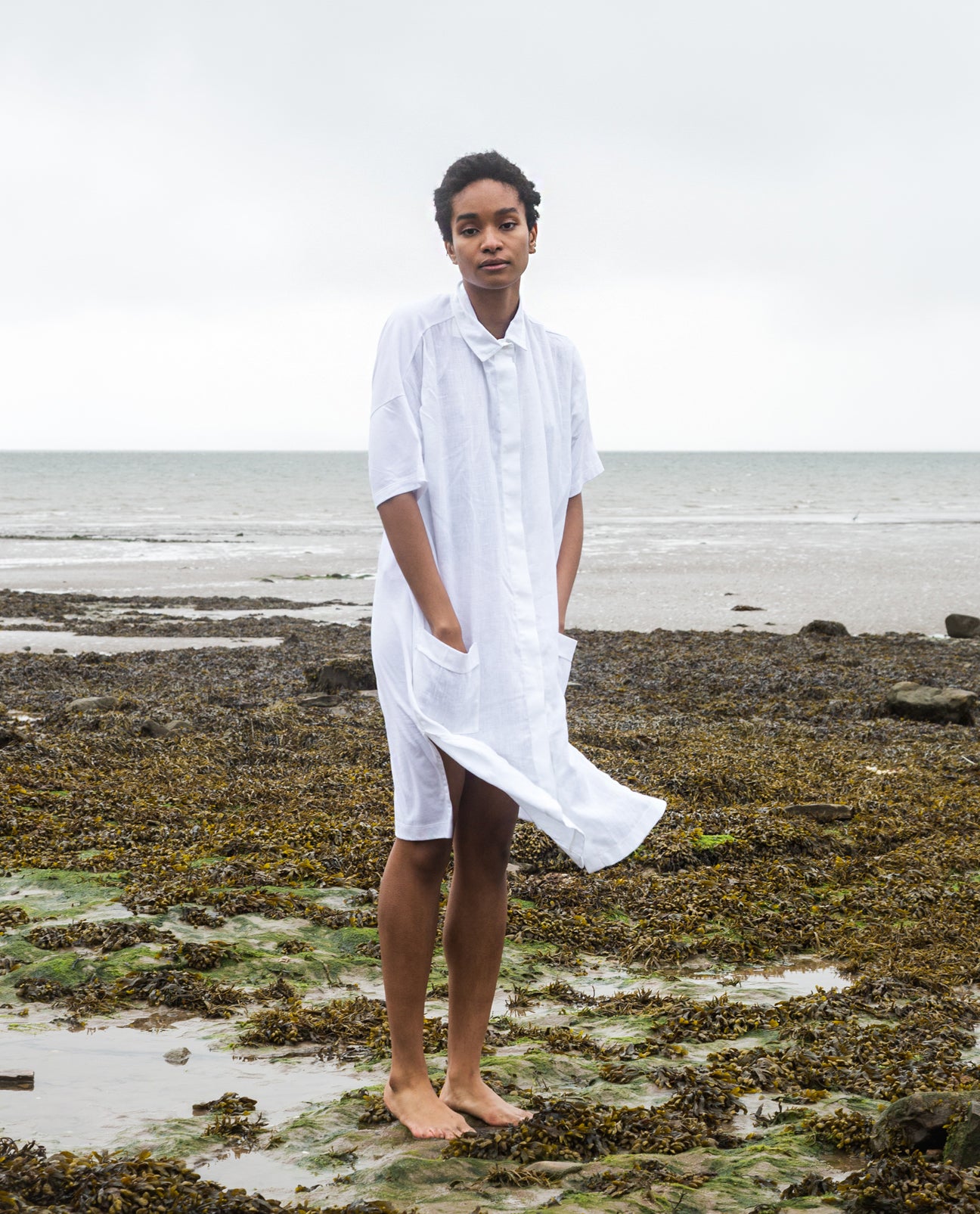 Natasha-May Organic Cotton & Linen Shirt Dress in White