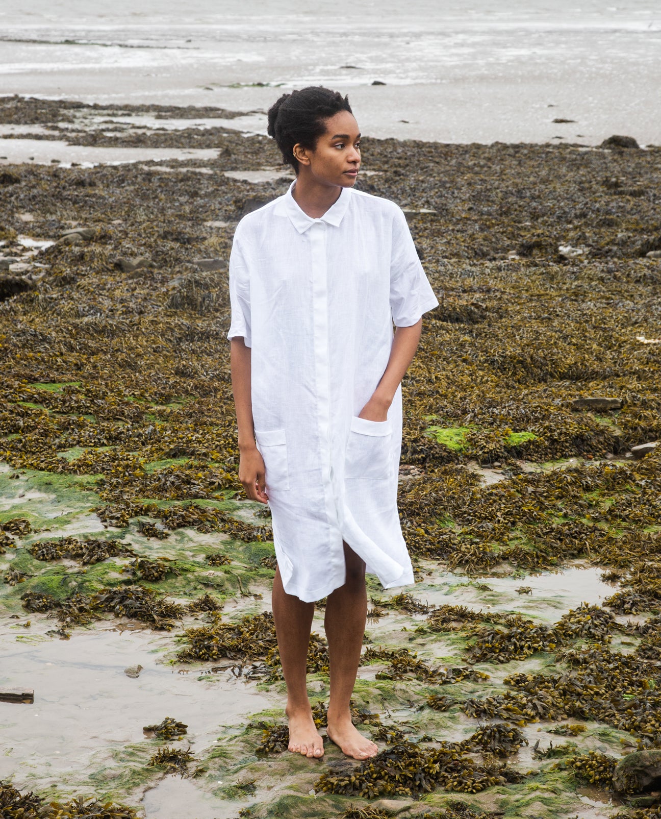 Natasha-May Organic Cotton & Linen Shirt Dress in White