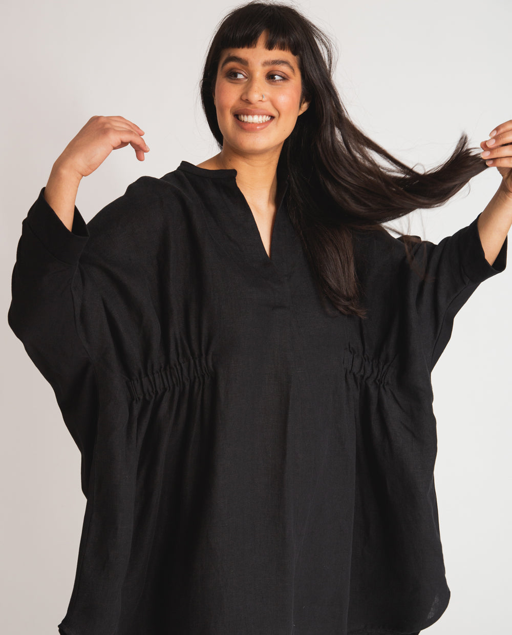 Navaeh-May Organic Cotton & Linen Dress In Black
