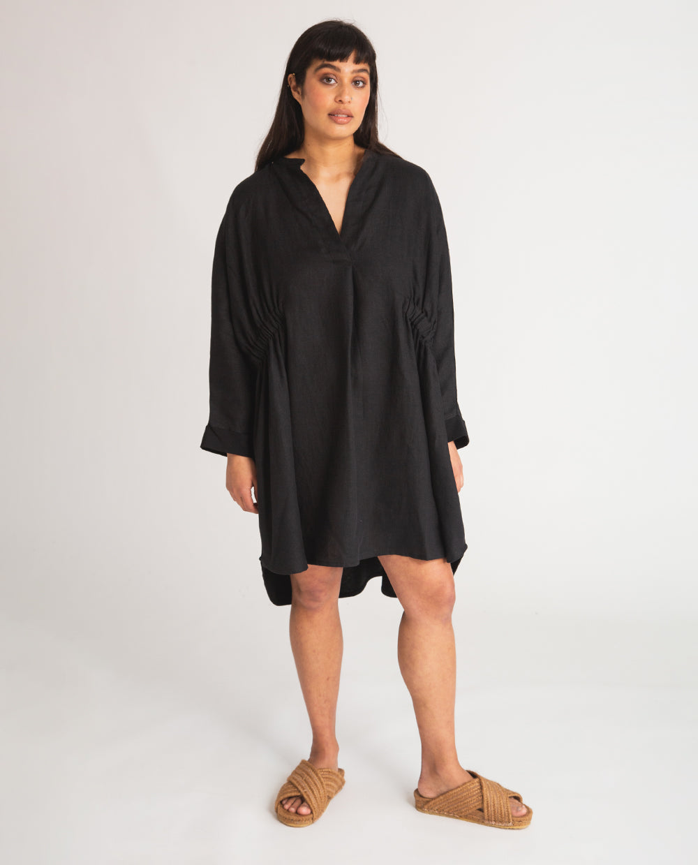 Navaeh-May Organic Cotton & Linen Dress In Black