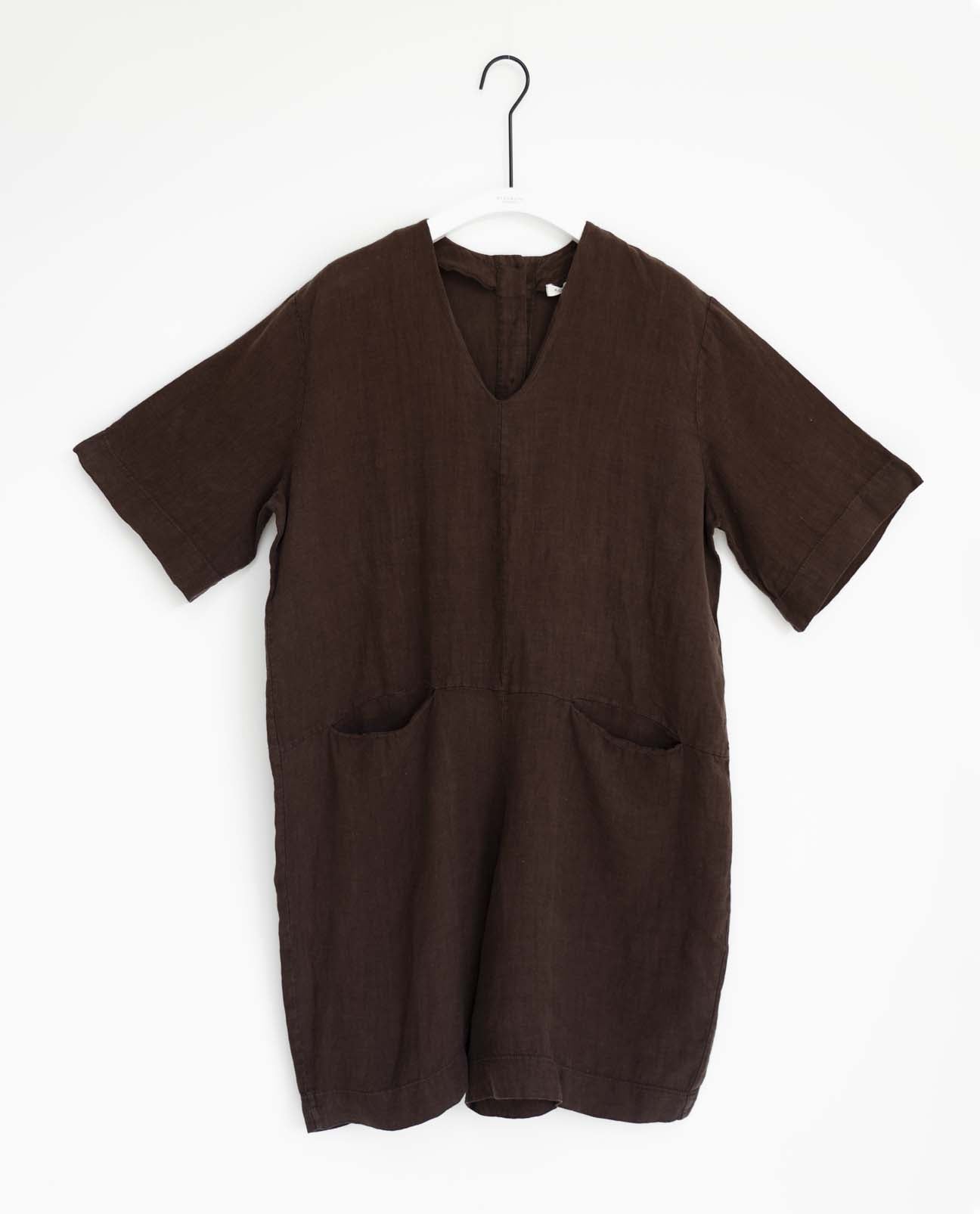 Nova Linen Jumpsuit In Chocolate