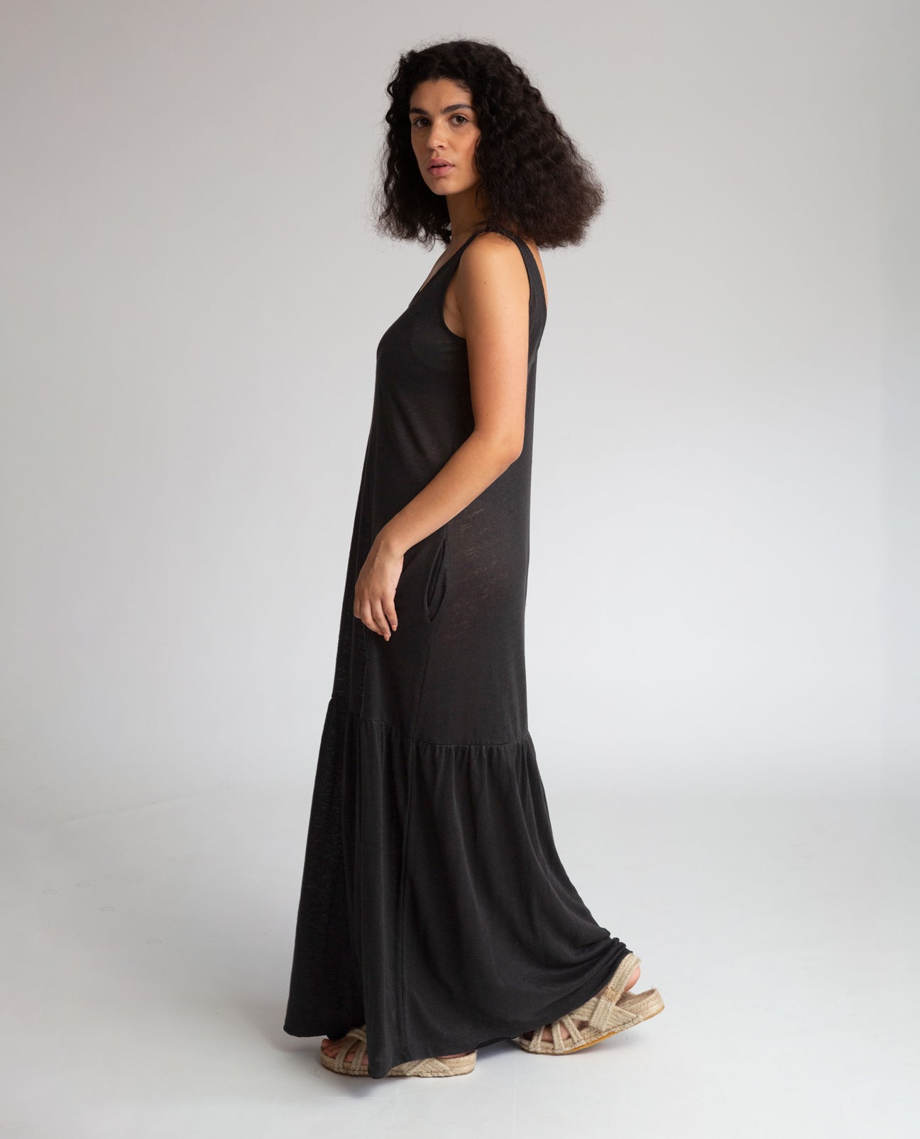 Opal Linen Jersey Dress in Black