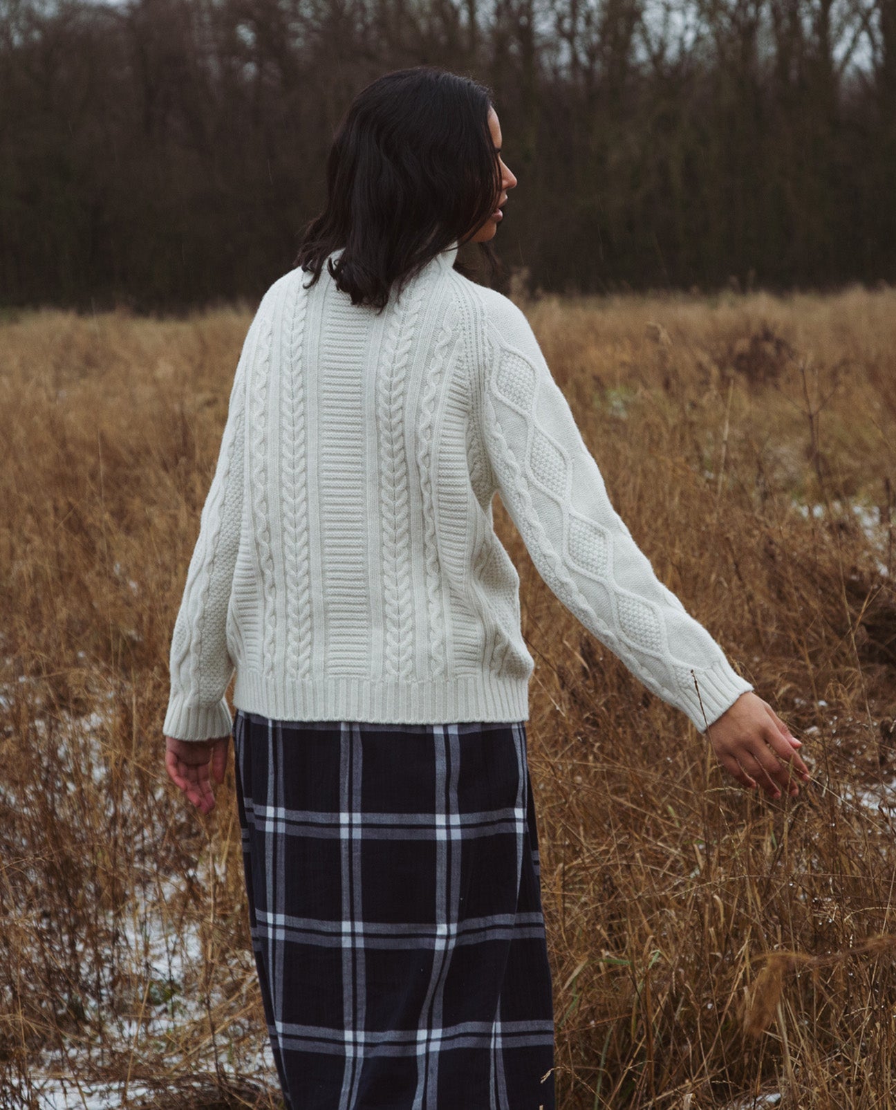 Pamela-Kay Organic Cotton Skirt In Navy & White Check