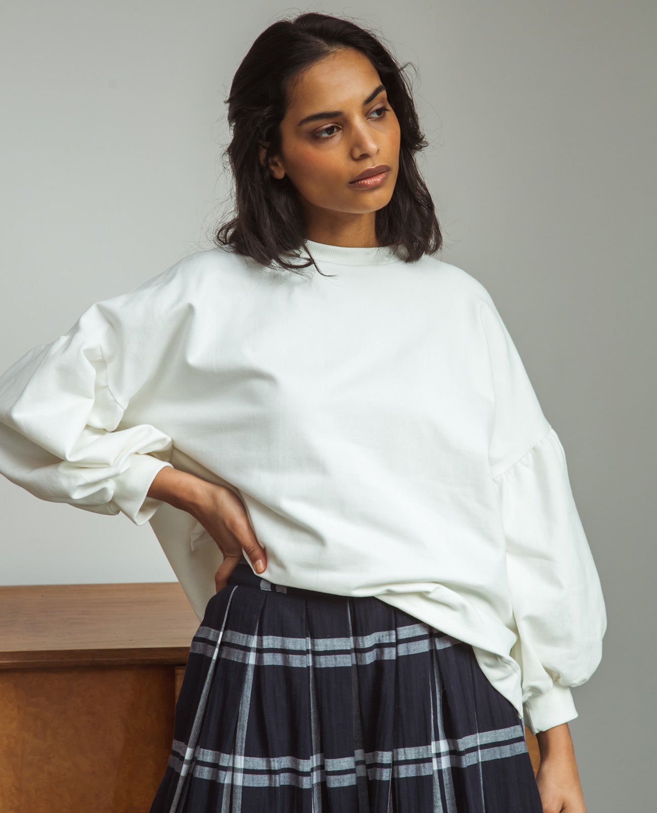 Pamela-Kay Organic Cotton Skirt In Navy & White Check