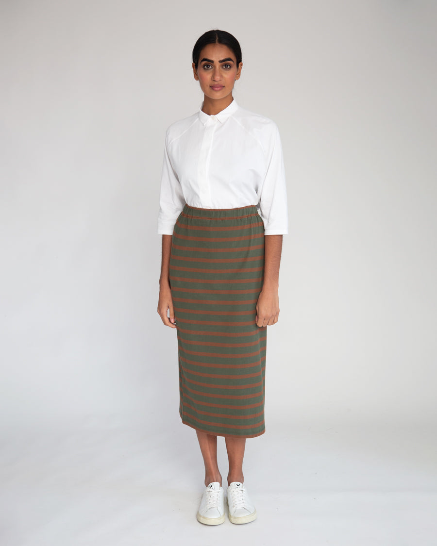 Pam-Sue Organic Cotton Skirt In Army & Tan