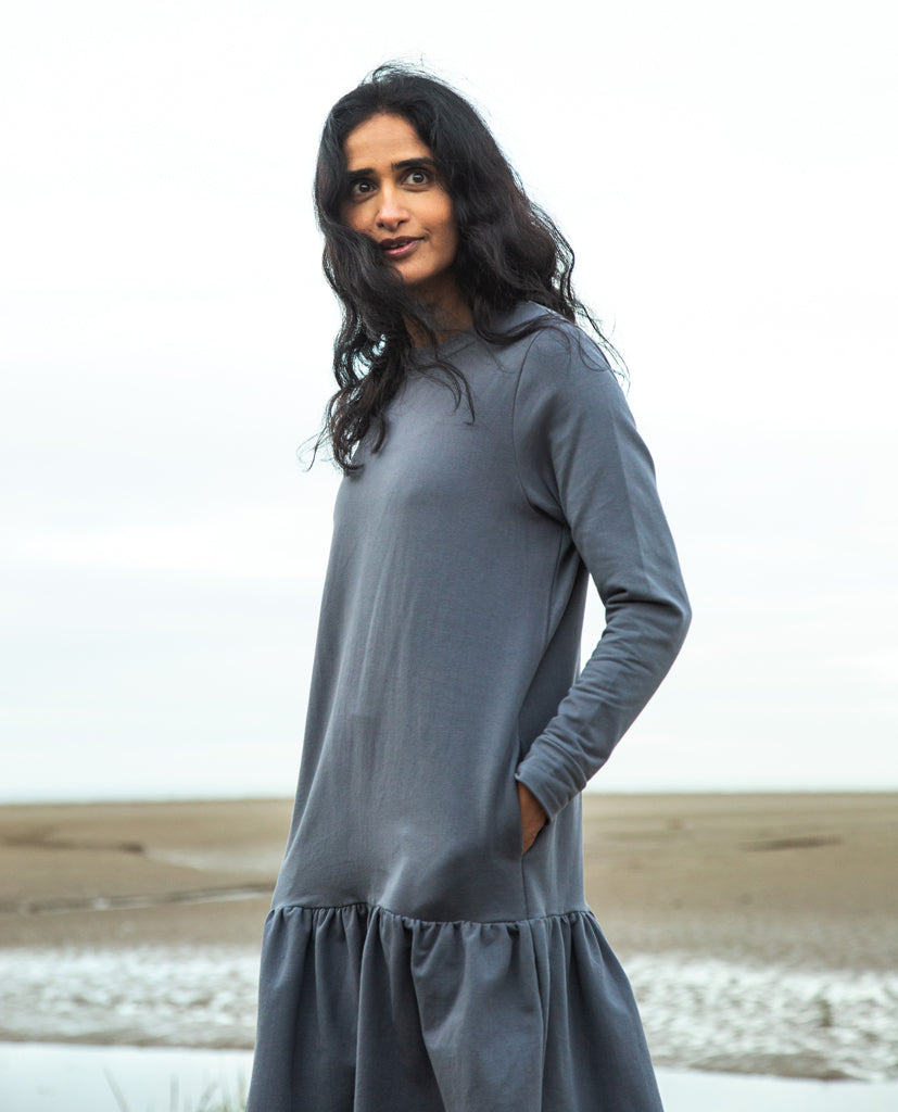 Polly Organic Cotton Dress In Pewter