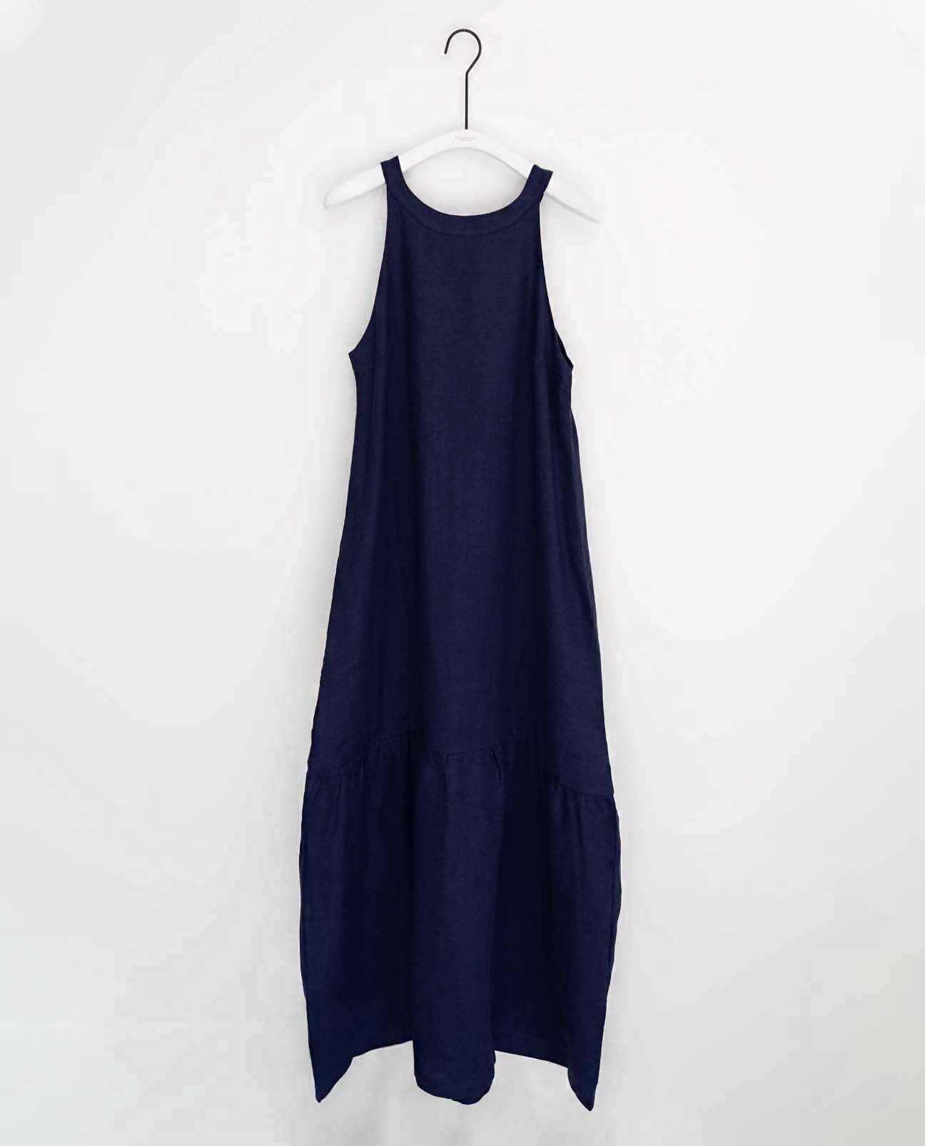 Priya Linen Dress In Navy