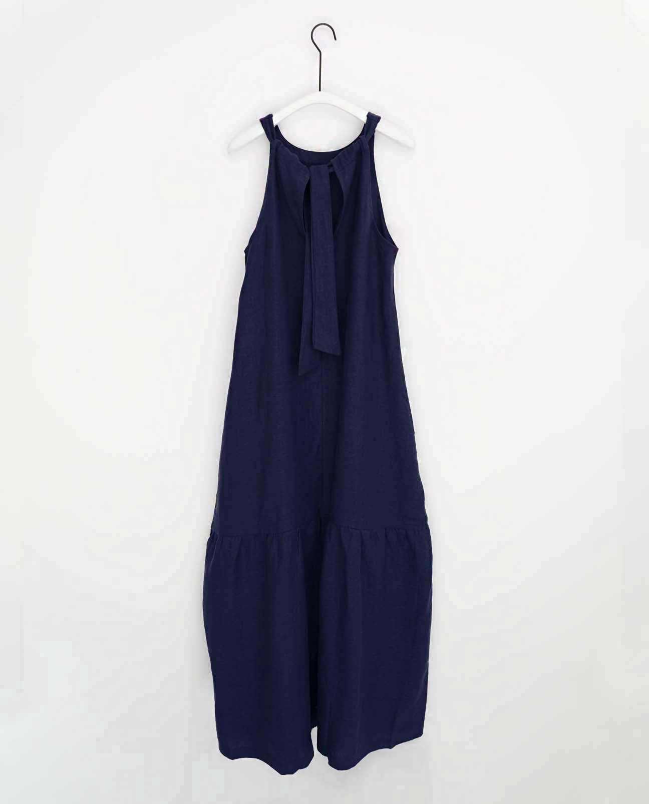 Priya Linen Dress In Navy