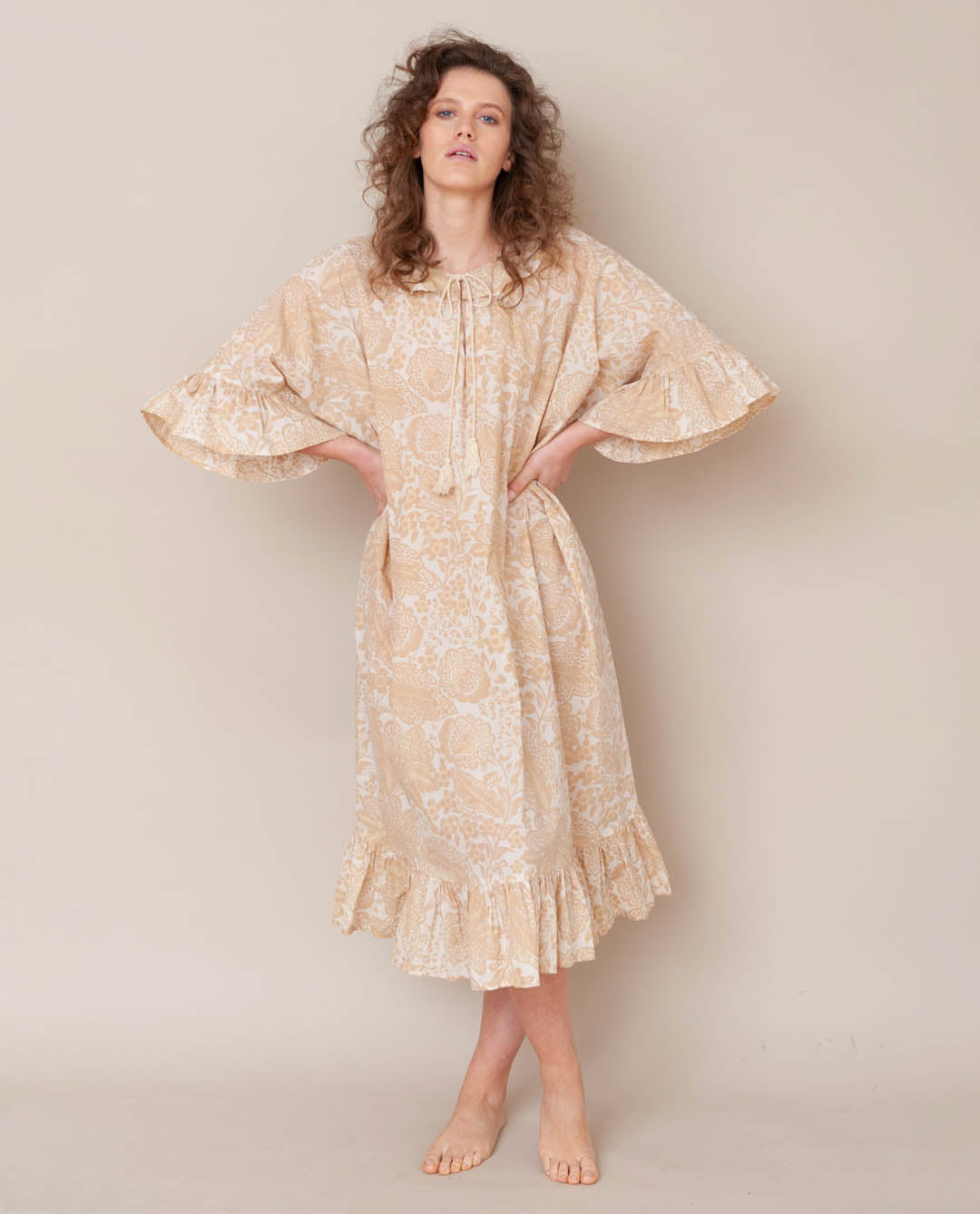 Radha Organic Cotton Dress In Cream Print