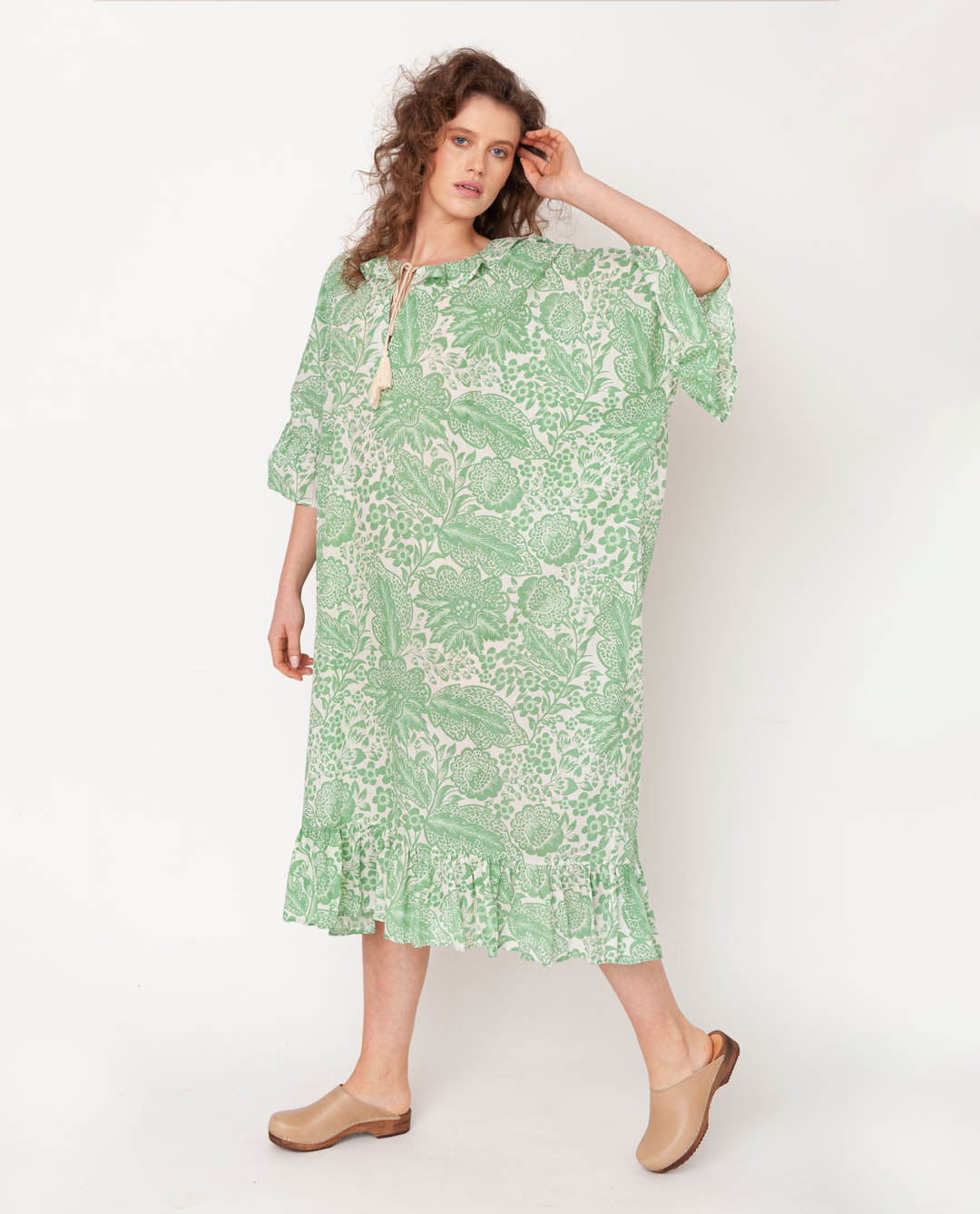 Radha Organic Cotton Dress In Green Print
