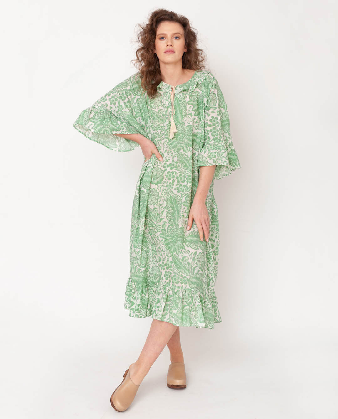 Radha Organic Cotton Dress In Green Print
