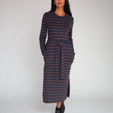 Raina-Sue Organic Cotton Dress In Navy & Chocolate