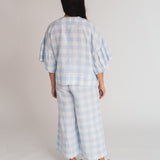 Adrienne-Gee Linen Gingham Trousers In Pale Blue